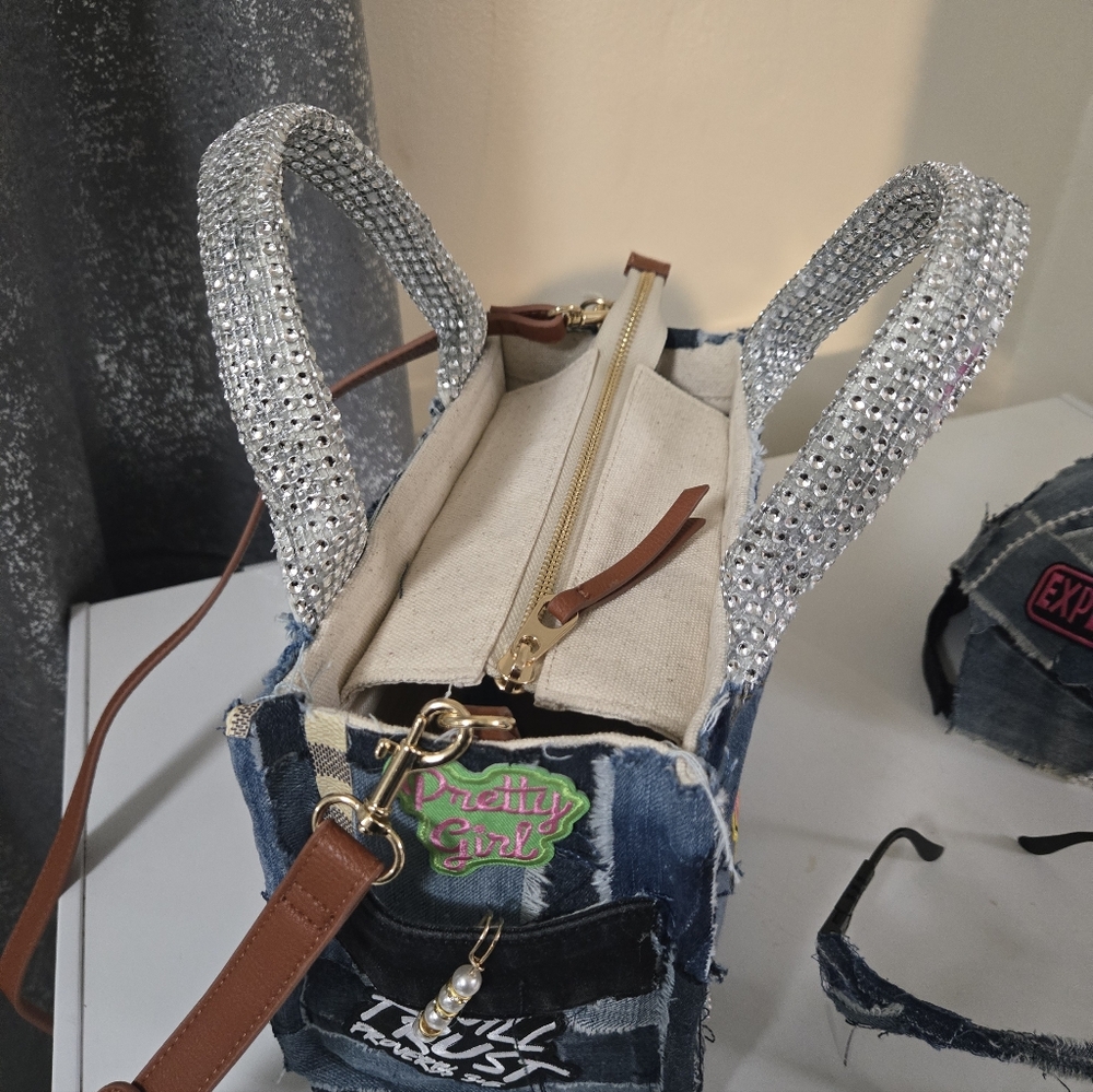 Denim Patchwork Bag and Cap Set NWT - image 11